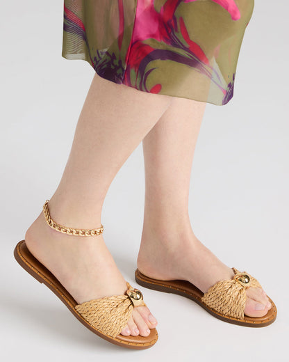 DIPSY Natural Raffia Slide Rounded Toe Women's Sandal | Steve Madden