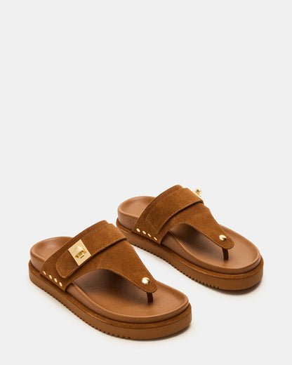 THONA Chestnut Suede Women's Flatform Thong Sandal | Steve Madden