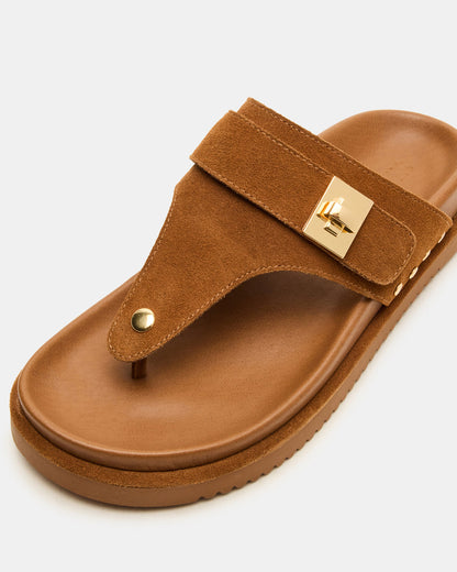 THONA Chestnut Suede Women's Flatform Thong Sandal | Steve Madden