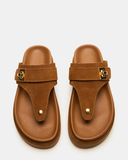 THONA Chestnut Suede Women's Flatform Thong Sandal | Steve Madden