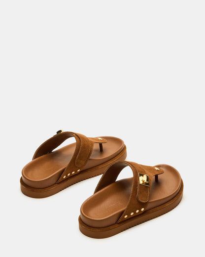 THONA Chestnut Suede Women's Flatform Thong Sandal | Steve Madden