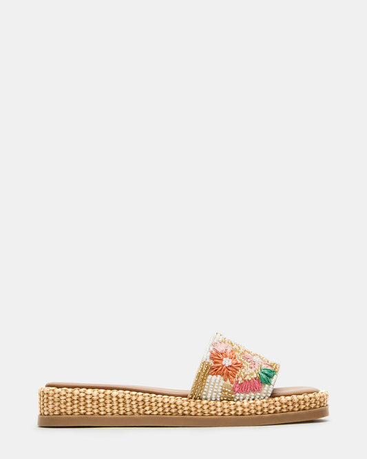 BOARDWALK Floral Multi Women's Raffia Slides | Steve Madden