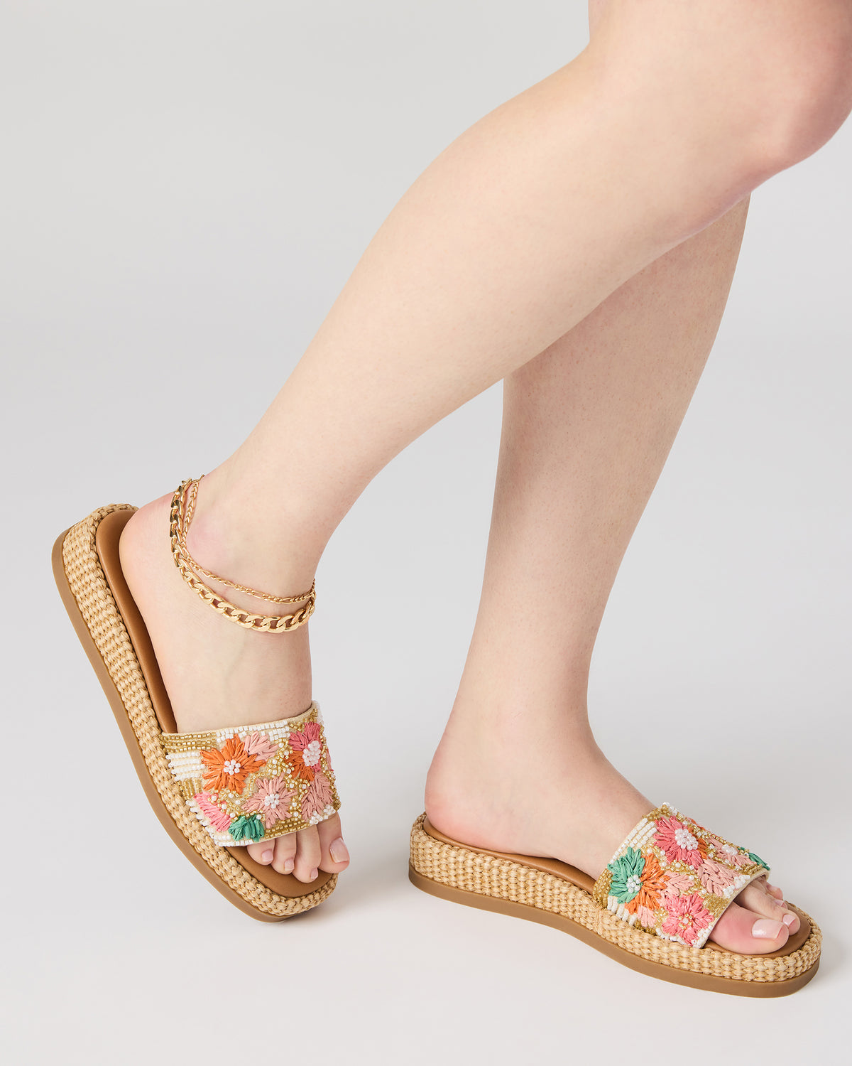 BOARDWALK Floral Multi Women's Raffia Slides | Steve Madden