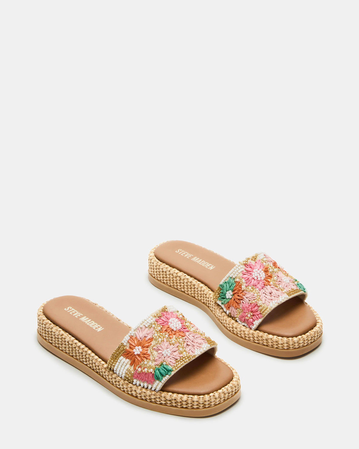 BOARDWALK Floral Multi Women's Raffia Slides | Steve Madden