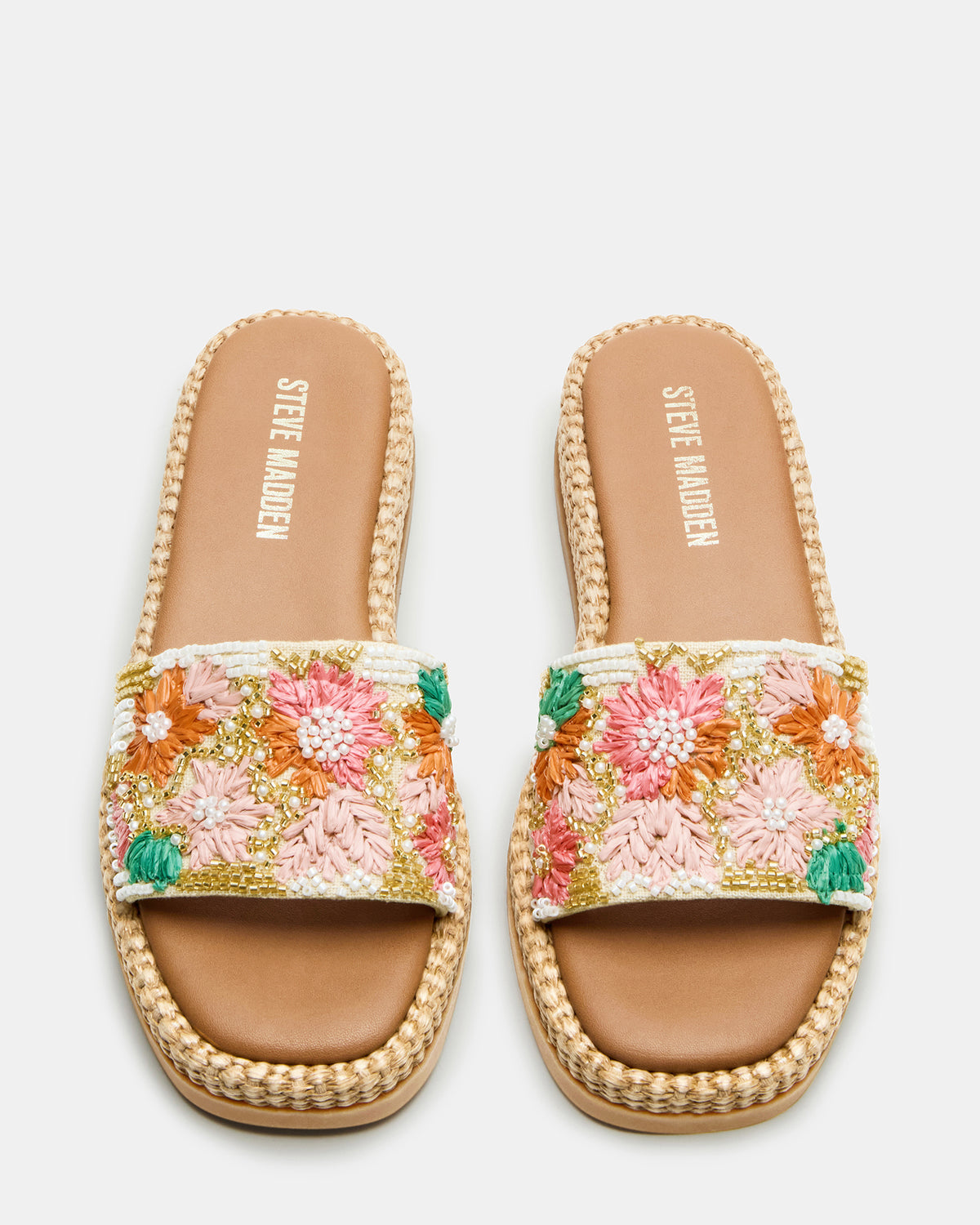 BOARDWALK Floral Multi Women's Raffia Slides | Steve Madden