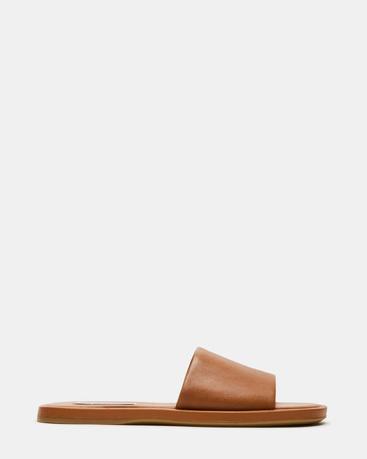 KAYA Brown Leather Slide Sandal | Women's Sandals | Steve Madden