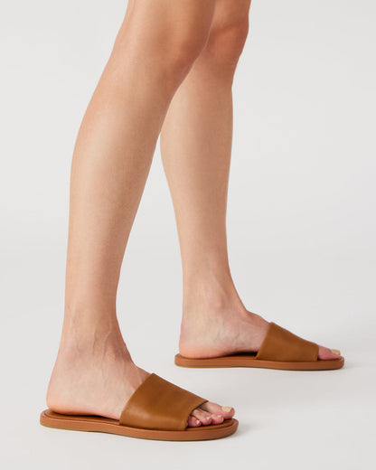 KAYA Brown Leather Slide Sandal | Women's Sandals | Steve Madden