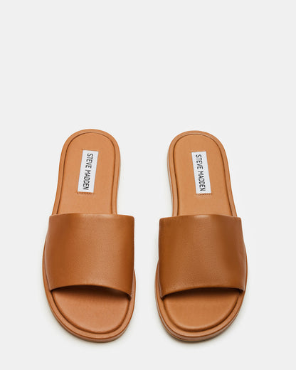 KAYA Brown Leather Slide Sandal | Women's Sandals | Steve Madden