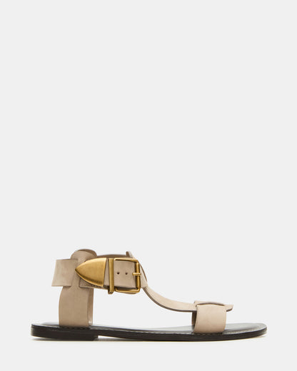 BRAZINN Taupe Nubuck Strappy Flat Sandal Women's Sandal | Steve Madden