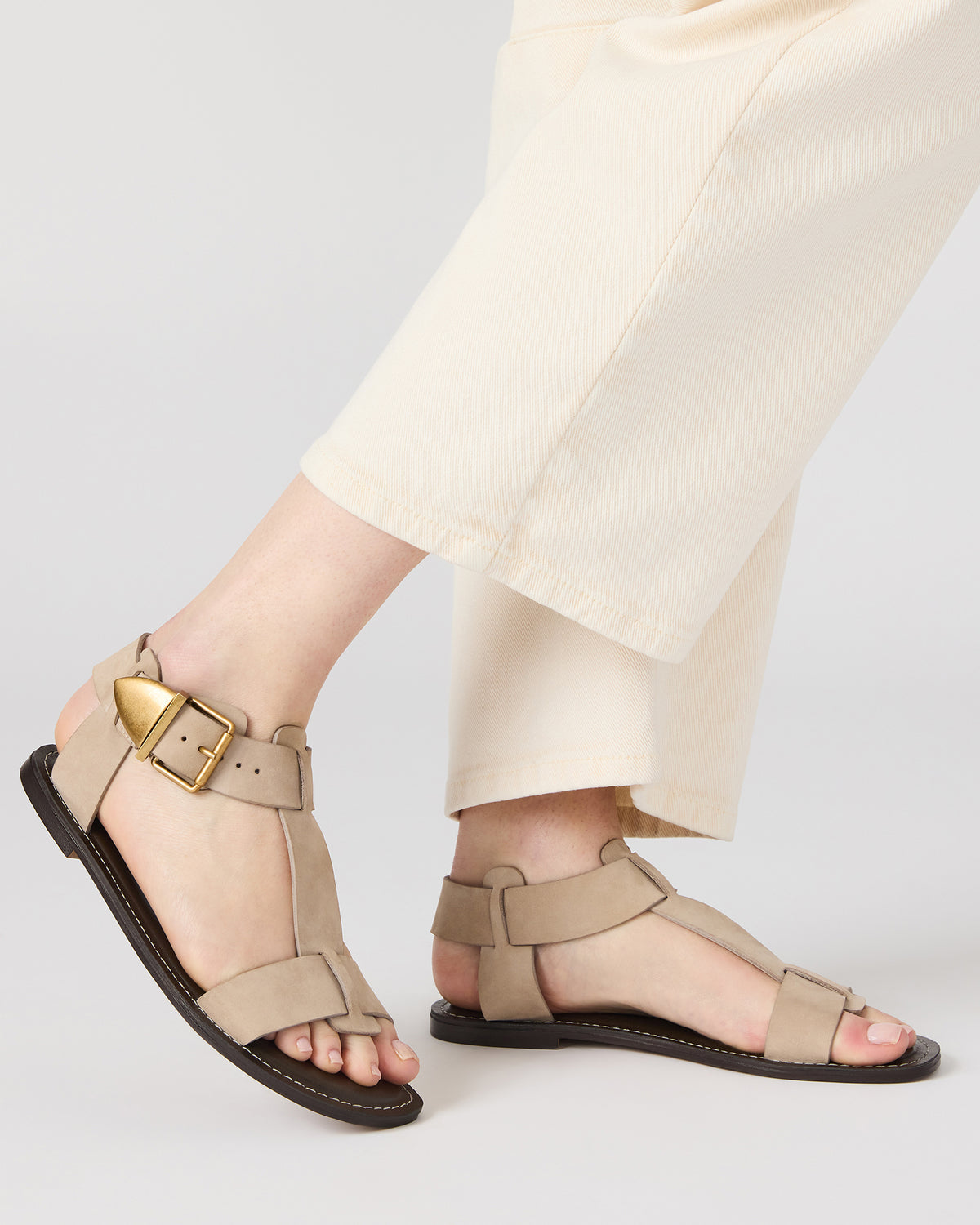 BRAZINN Taupe Nubuck Strappy Flat Sandal Women's Sandal | Steve Madden