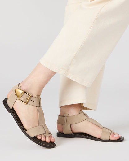 BRAZINN Taupe Nubuck Strappy Flat Sandal Women's Sandal | Steve Madden