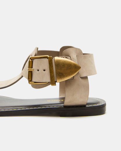 BRAZINN Taupe Nubuck Strappy Flat Sandal Women's Sandal | Steve Madden