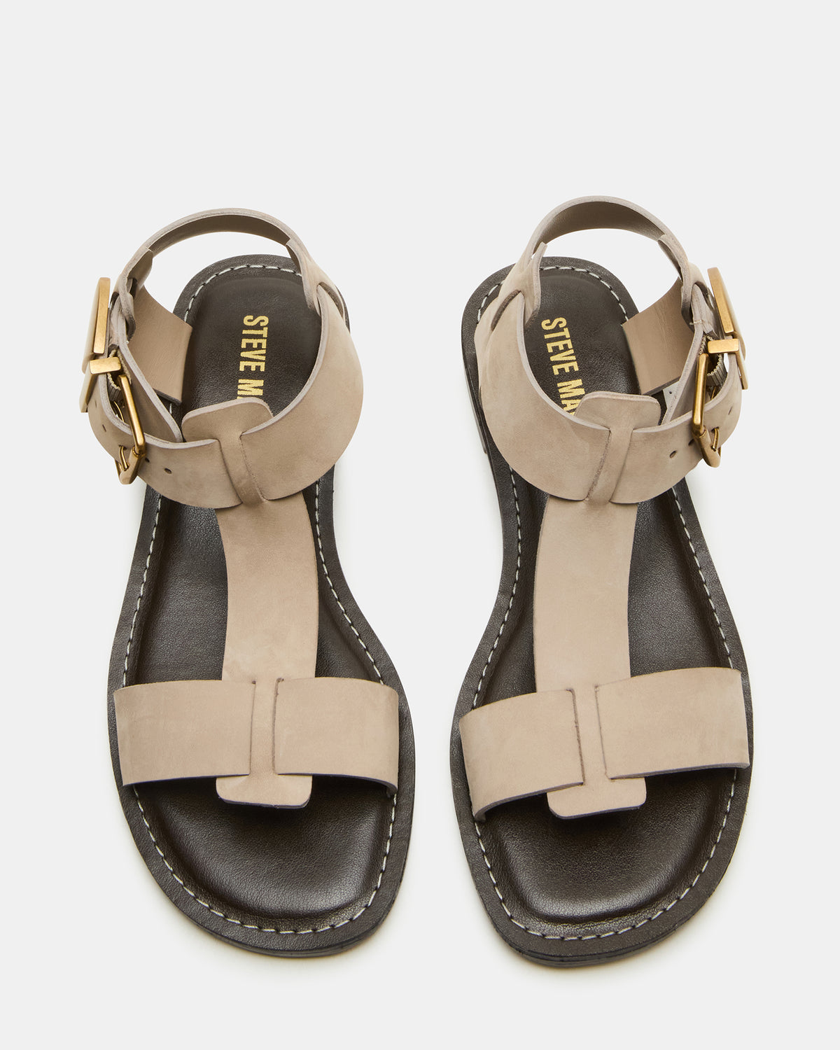 BRAZINN Taupe Nubuck Strappy Flat Sandal Women's Sandal | Steve Madden