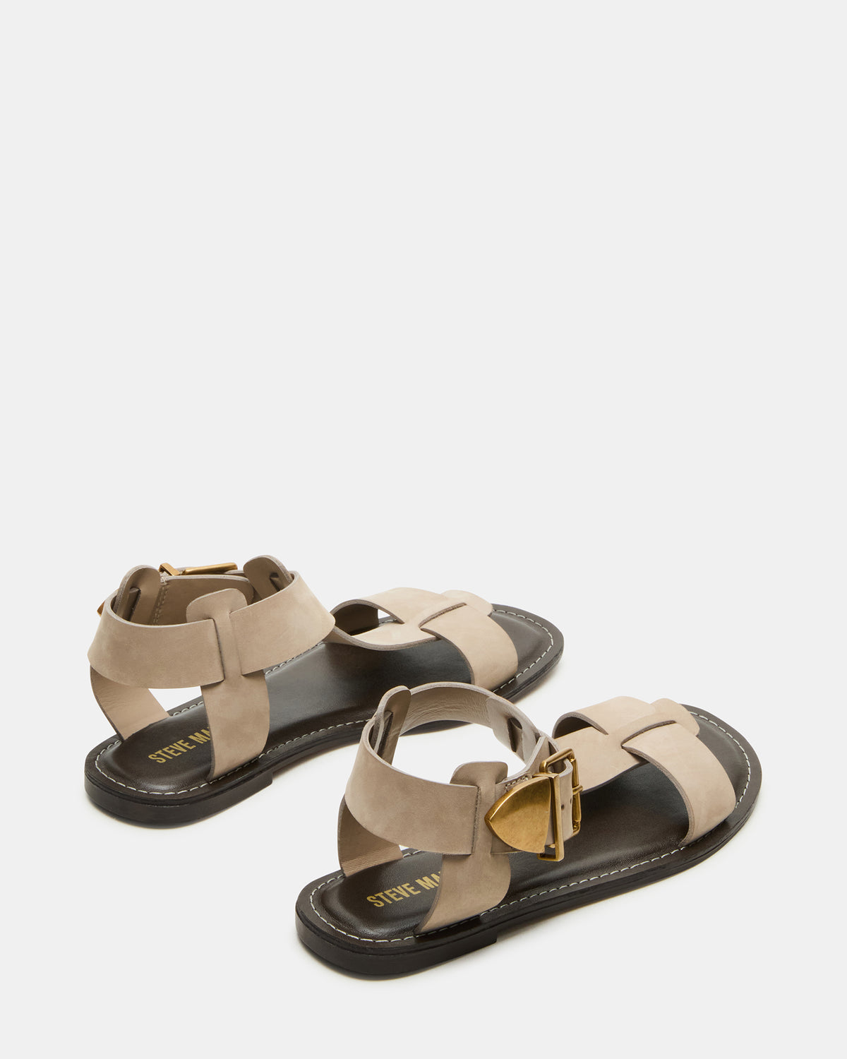 BRAZINN Taupe Nubuck Strappy Flat Sandal Women's Sandal | Steve Madden