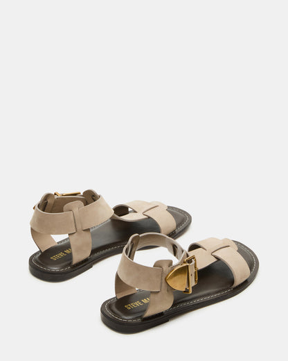 BRAZINN Taupe Nubuck Strappy Flat Sandal Women's Sandal | Steve Madden
