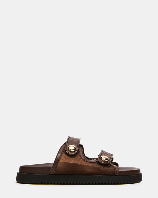 ATHENS Brown Mesh Slide Footbed Flatform Women's Sandal | Steve Madden