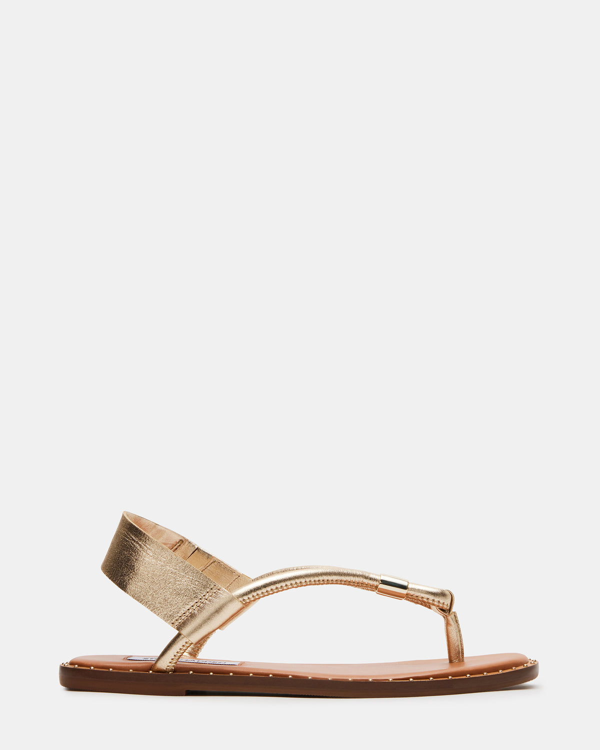 MEDUZA Gold Leather Women's Studded Thong Sandal | Steve Madden