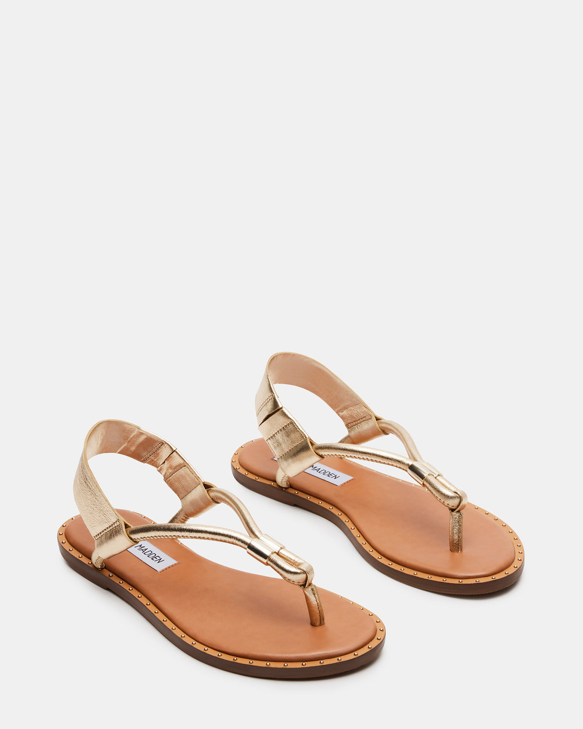 MEDUZA Gold Leather Women's Studded Thong Sandal | Steve Madden