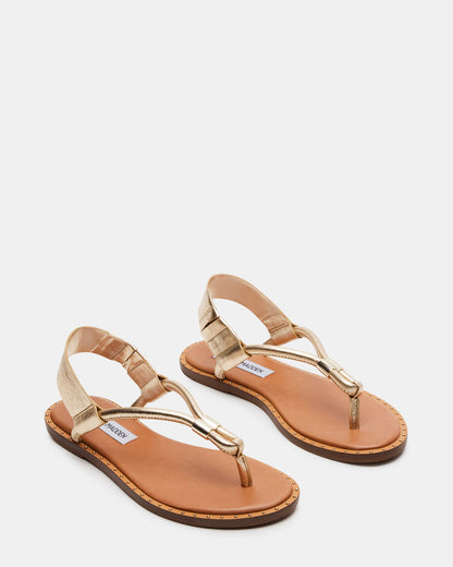 MEDUZA Gold Leather Women's Studded Thong Sandal | Steve Madden