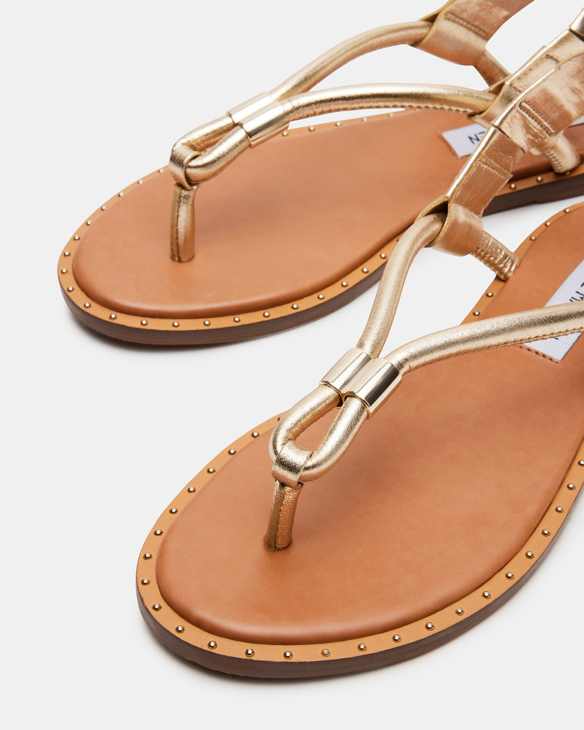 MEDUZA Gold Leather Women's Studded Thong Sandal | Steve Madden