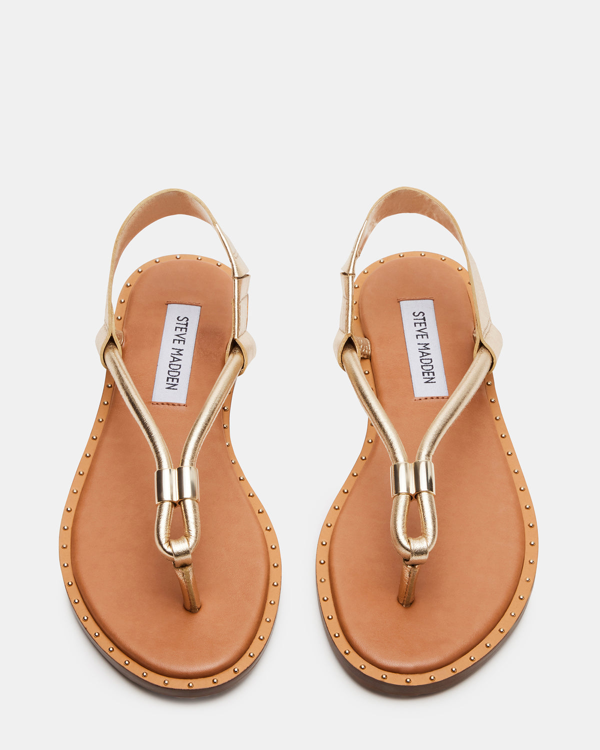 MEDUZA Gold Leather Women's Studded Thong Sandal | Steve Madden