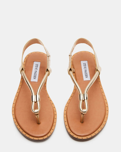 MEDUZA Gold Leather Women's Studded Thong Sandal | Steve Madden