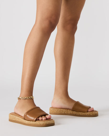 BOARDWALK Tan Leather Women's Raffia Slides | Steve Madden
