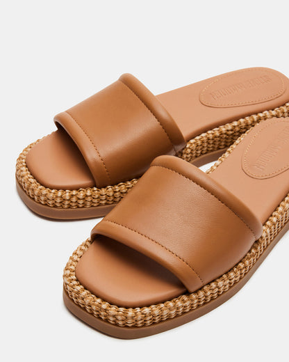 BOARDWALK Tan Leather Women's Raffia Slides | Steve Madden
