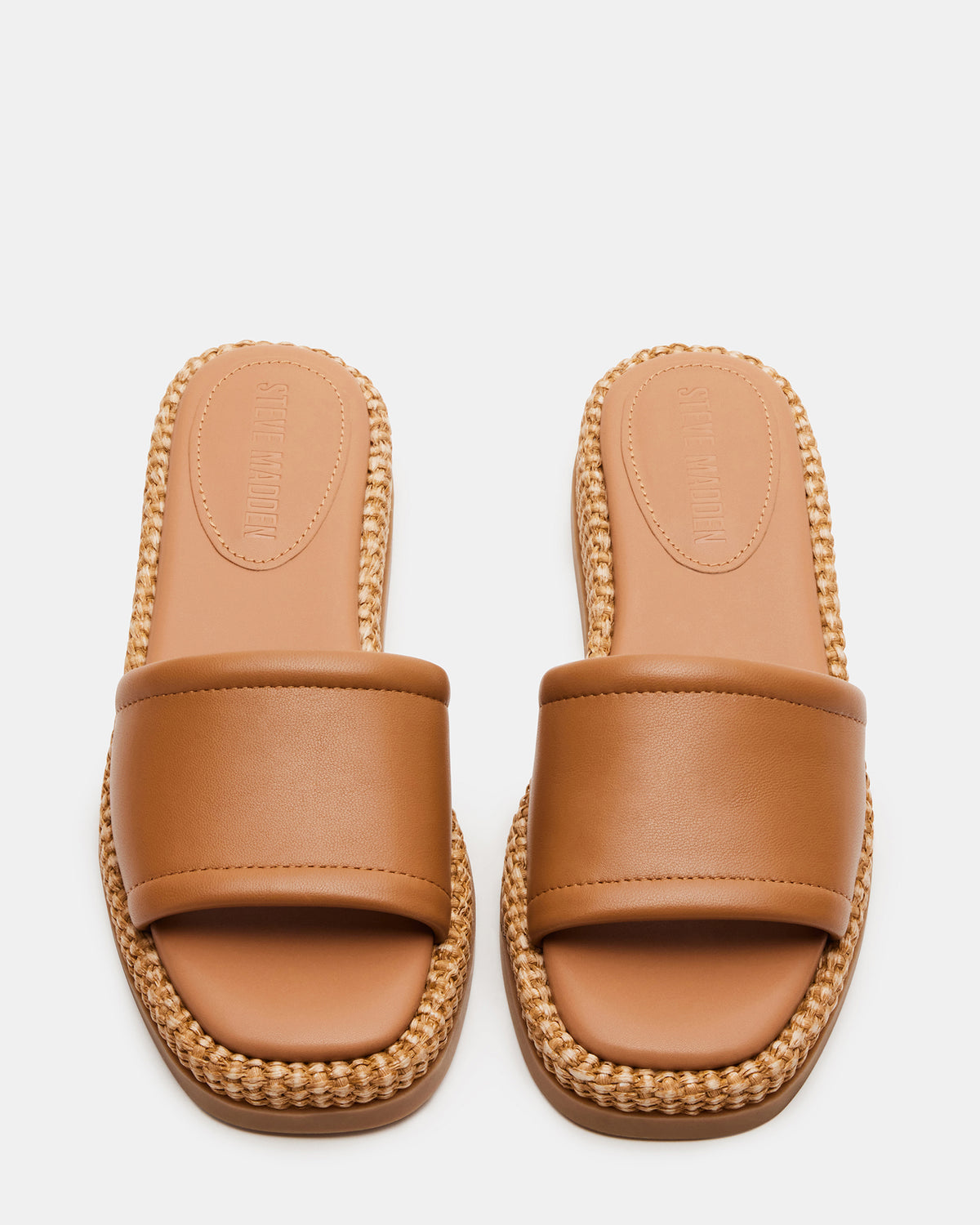 BOARDWALK Tan Leather Women's Raffia Slides | Steve Madden