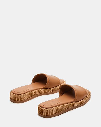 BOARDWALK Tan Leather Women's Raffia Slides | Steve Madden