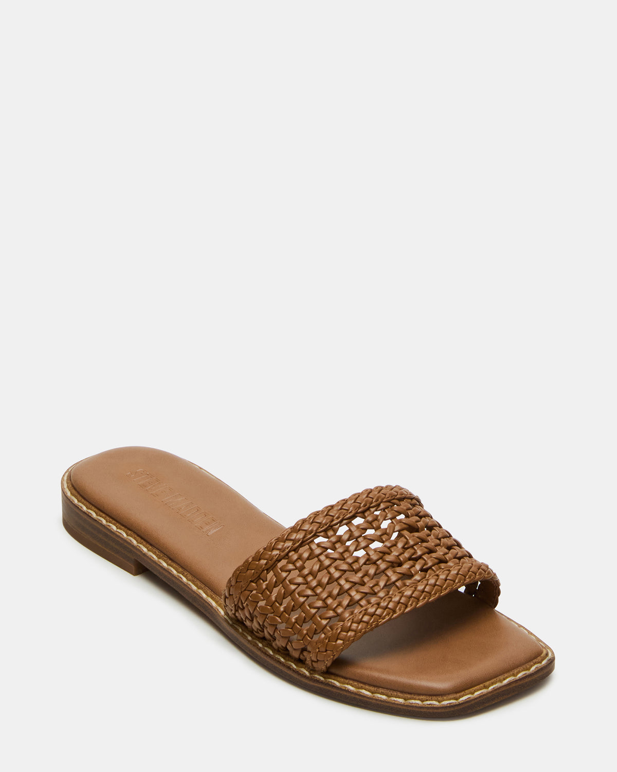 SNIDER Tan Square-Toe Slide Woven Women's Sandal | Steve Madden