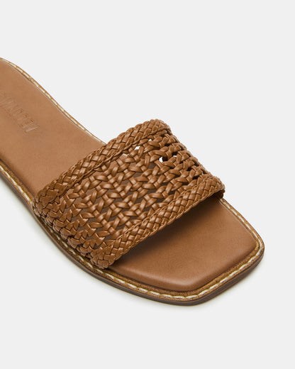 SNIDER Tan Square-Toe Slide Woven Women's Sandal | Steve Madden