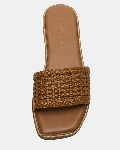 SNIDER Tan Square-Toe Slide Woven Women's Sandal | Steve Madden