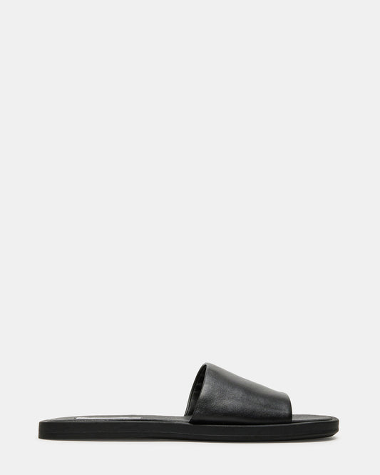 KAYA Black Leather Slide Sandal | Women's Sandals | Steve Madden