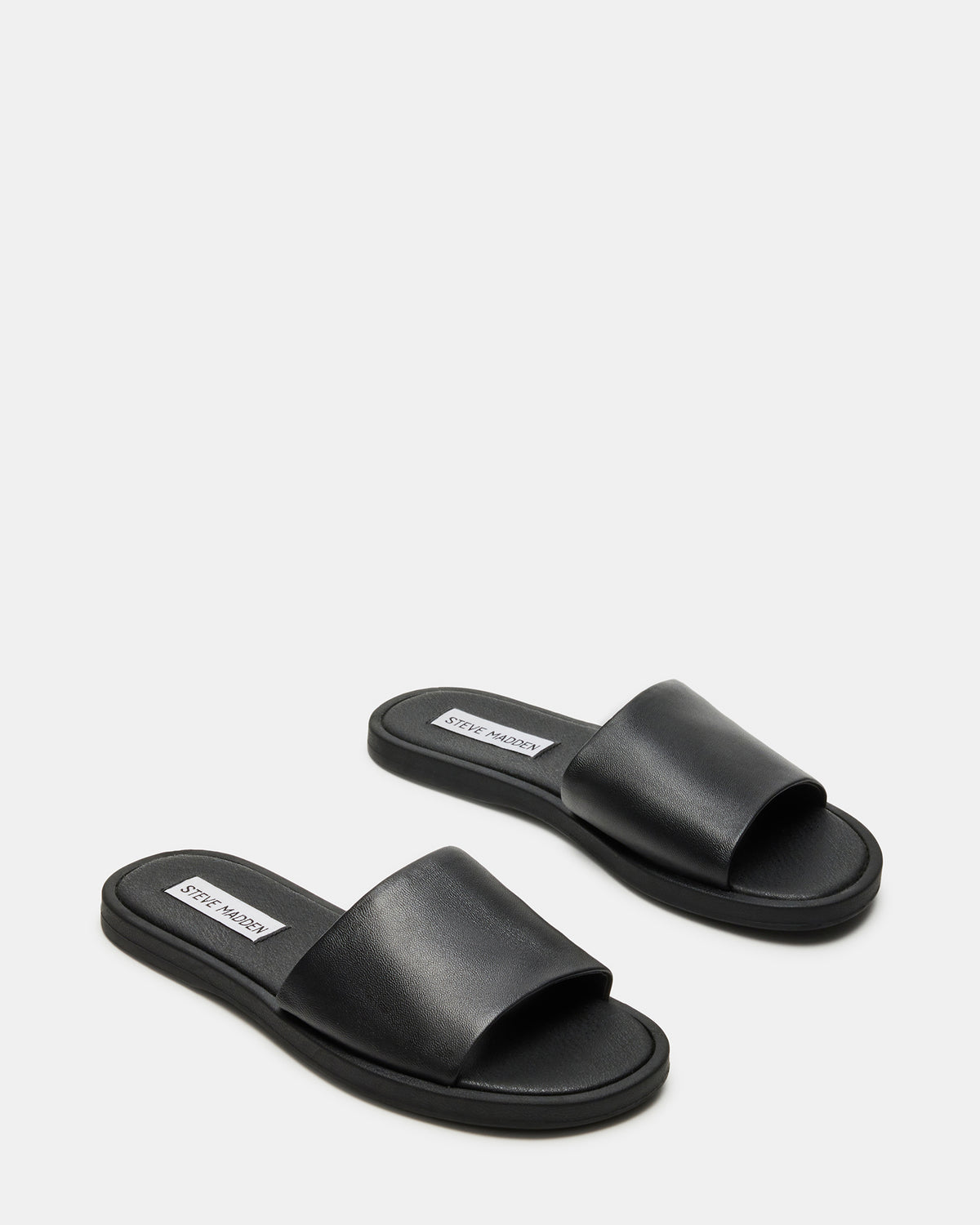 KAYA Black Leather Slide Sandal | Women's Sandals | Steve Madden