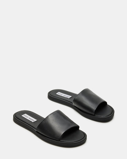 KAYA Black Leather Slide Sandal | Women's Sandals | Steve Madden