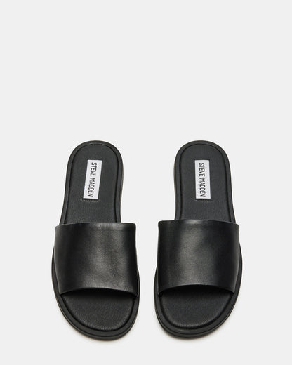 KAYA Black Leather Slide Sandal | Women's Sandals | Steve Madden