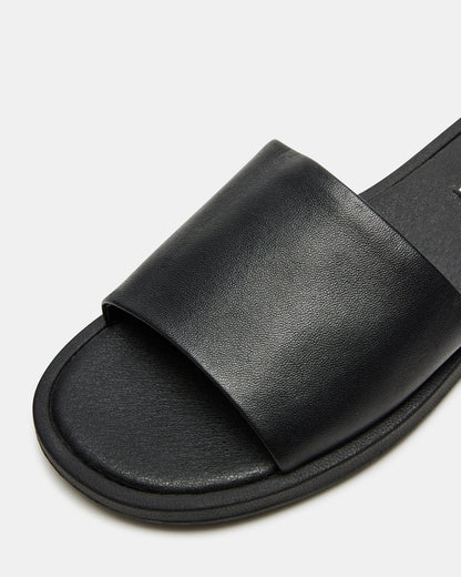 KAYA Black Leather Slide Sandal | Women's Sandals | Steve Madden