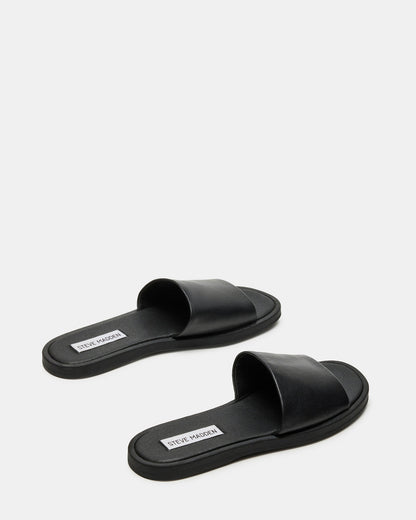 KAYA Black Leather Slide Sandal | Women's Sandals | Steve Madden