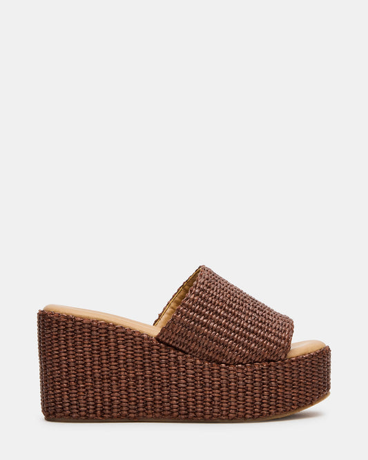 JETTY Brown Raffia Platform Wedge Women's Sandal | Steve Madden