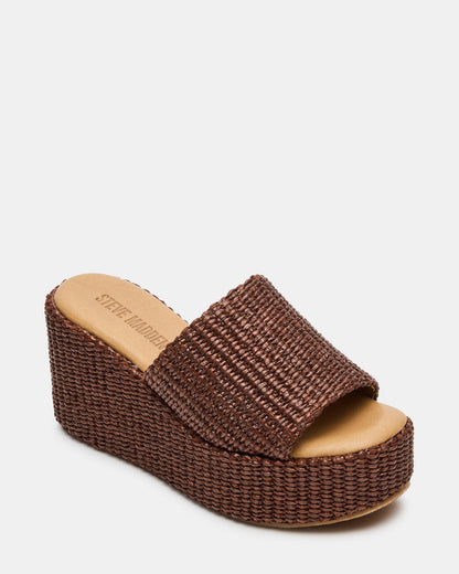JETTY Brown Raffia Platform Wedge Women's Sandal | Steve Madden