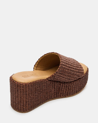 JETTY Brown Raffia Platform Wedge Women's Sandal | Steve Madden