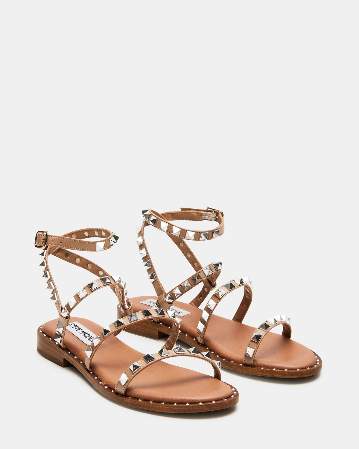 TRAVEL Tan Women's Studded Strappy Sandal | Steve Madden