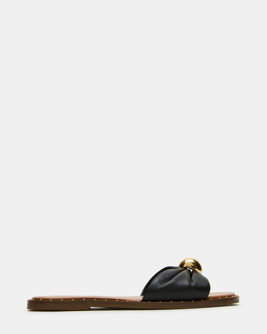 DIPSY Black Leather Slide Rounded Toe Women's Sandal | Steve Madden