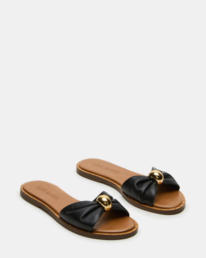 DIPSY Black Leather Slide Rounded Toe Women's Sandal | Steve Madden