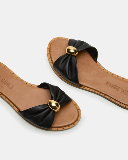 DIPSY Black Leather Slide Rounded Toe Women's Sandal | Steve Madden