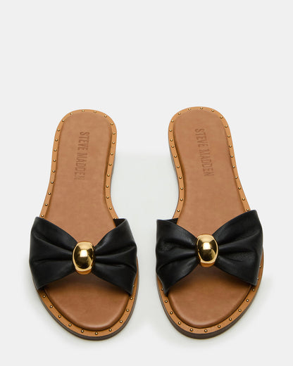 DIPSY Black Leather Slide Rounded Toe Women's Sandal | Steve Madden
