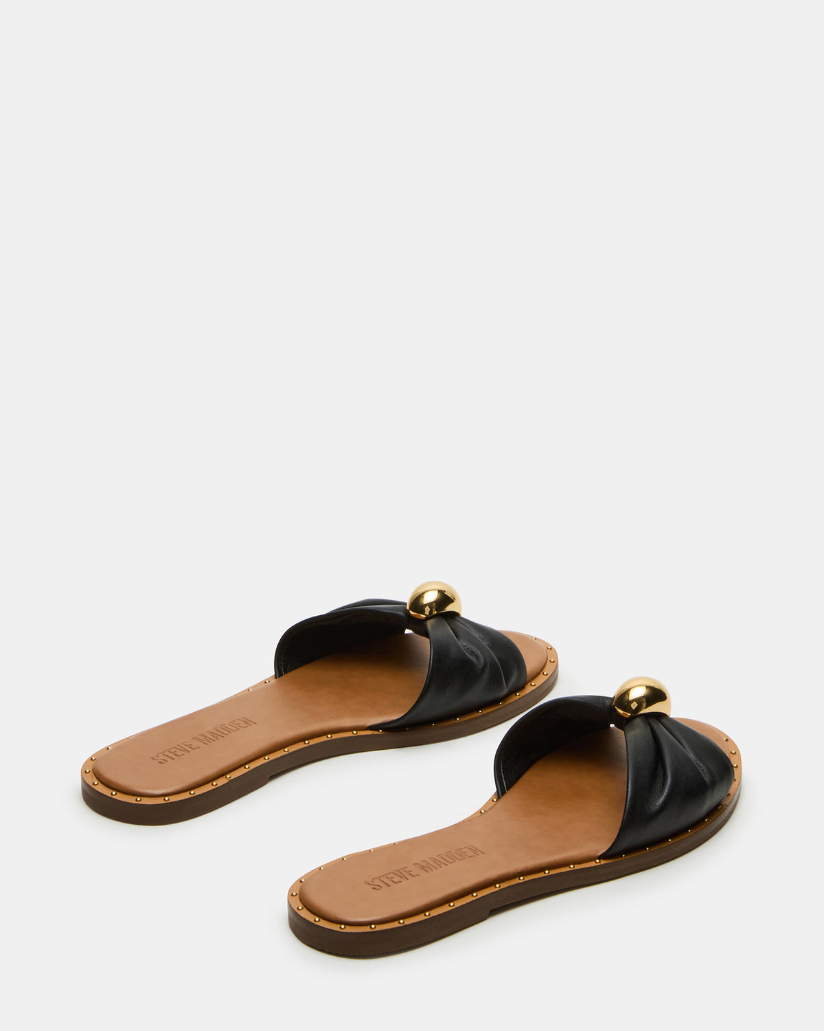 DIPSY Black Leather Slide Rounded Toe Women's Sandal | Steve Madden