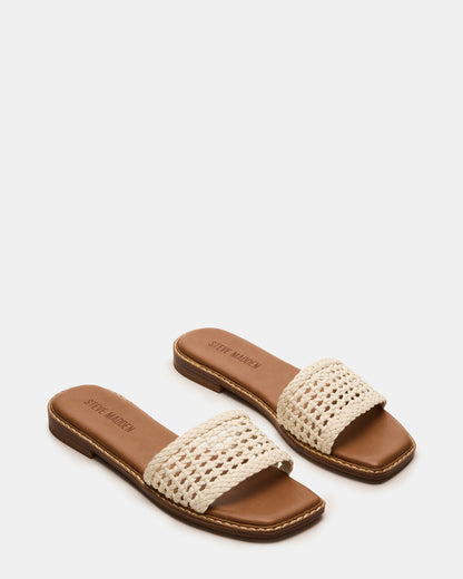 SNIDER White Square-Toe Slide Woven Women's Sandal | Steve Madden