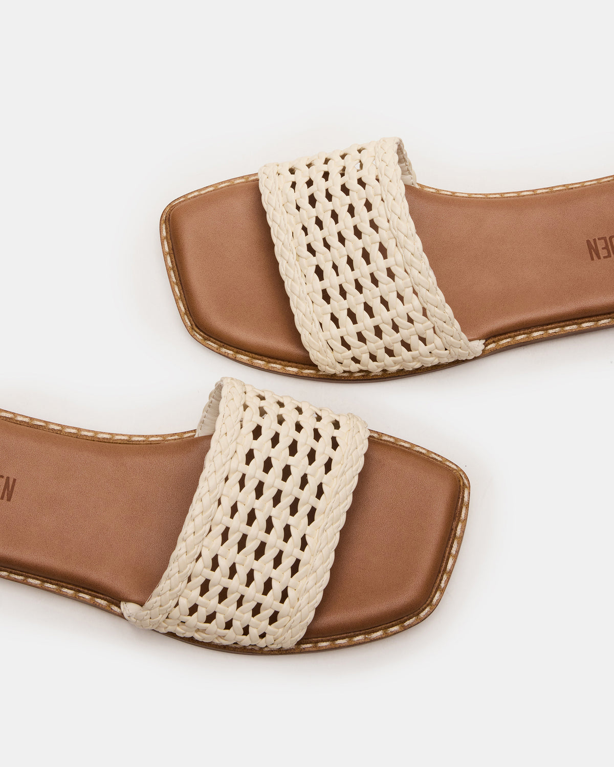 SNIDER White Square-Toe Slide Woven Women's Sandal | Steve Madden